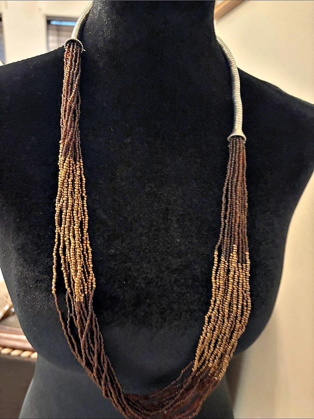 Multistrand Beaded Necklace in Brown & Gold